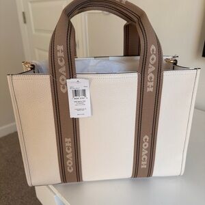 Coach Leather Tote with Tan Logo Strap